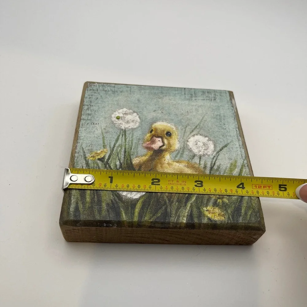 Primitive by Kathy Duckling Dandelion Wood Block Sign Rustic Farmhouse Decor 4x4